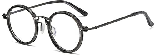 KOOSUFA Runde Blaulichtfilter Brille Brillengestelle Retro Computerbrille Herren Damen Metallrahmen Ultra Leicht Gaming Brille ohne Stärke Grau