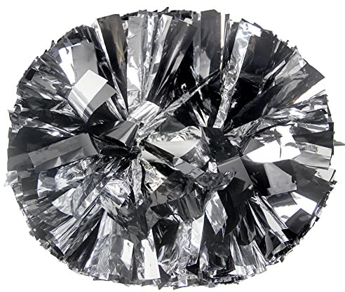 Lovecheer Pompons mit Taktstock zum Anfeuern, Sport, Teamgeist, Kinderparty, Tanz, Schwarz und Silber, Metallic, 2 Stück