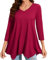 Enmain Camiseta Rojo Mujer Manga 3/4 Top Túnica Larga Cuello de Pico Blusa Borgoña Elegante Talla Grande Tops T Shirt para Mujeres,Borgoña,XL