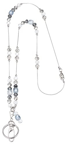 GORGECRAFT 47 cm Halsketten-Ausweishalter Einziehbarer Clip ID-Halsketten-Ausweishalter Lange Kugel Perlen-Lanyard-Halsketten Einziehbarer Ausweishalter-Rolle Für Frauen Schlüssel ID-Ausweishalter