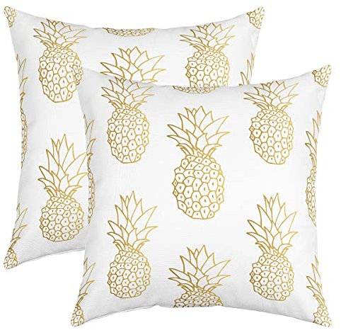 Ananas Kissenbezüge 60x60cm für Couch Schlafsofa 2er Set Kissenbezüge Boho Exotisch Style Sofakissen Couchkissen Kissenhülle Frische Ananas Muster Gold Gelb Weiß Kissenbezug Nicht enthalten