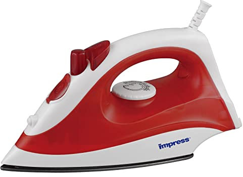 Impress Basic Clothing Iron | Non-Stick | Compact | Spray | Adjustable Steam | Fabric Selector | Swivel Cord | Lightweight | 1200-Watt (Red)