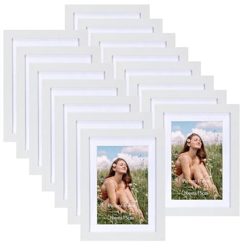 Vasemouh Weißer Bilderrahmen 15er-Set, für 10x15 Bilder mit Passepartout oder für Bilder 13x18 ohne Passepartout, Wand- und Tischaufstellung