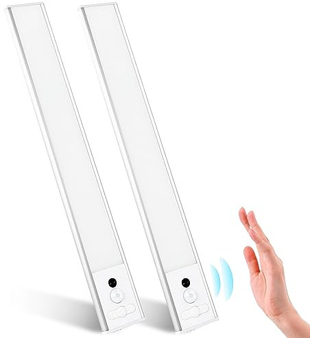 MERTTURM Unterbauleuchte Küche 30cm, Schrankbeleuchtung LED 106LEDs mit Bewegungssensor&Handwellensensor, 3 Farbmodi Dimmbar, 2200mAh Aufladbar Schranklicht Lichtleiste für Treppen, Schlafzimmer, 2stk