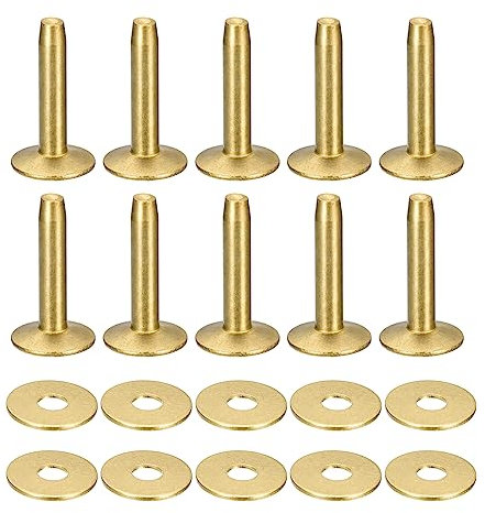 sourcing map 10 Set Brass Rivets and Burrs, 10x3.3x21mm Solid Leather Brass Rivet Fastener for Leather DIY Craft Supplies, Gold Tone