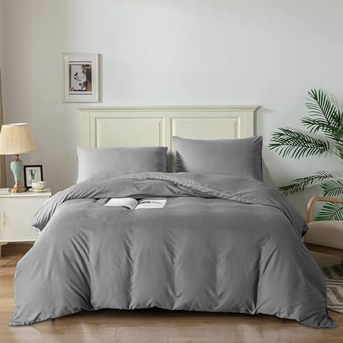 Good Nite King Size Duvet Cover Sets Bedding Sets King Size Duvet Cover With Pillowcases Soft Microfiber Bed Cover Machine Washable (Dark Gray, King 230x220cm)