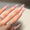 24pcs Long Coffin False Nails Hot Pink Heart Stick on Nails Rhinestone Press on Nails Removable Glue on Nails Full Cover Fake Nails Valentines Day Women Bridal Nail Art Accessories