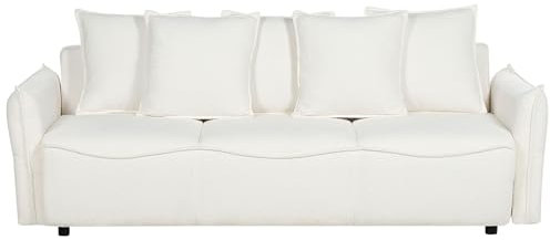 3-Sitzer Sofa Bouclé weiß mit Stauraum Schlaffunktion mehrere Kissen Krama