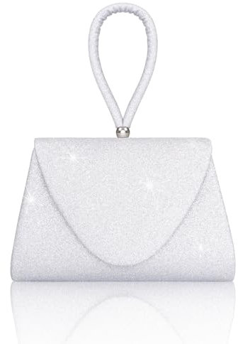 Larcenciel Women's Clutches, Sparkly Silver Top Handle Evening Clutch Bag with Detachable Chain, Ladies Elegant Handbags Sequin Envelope Crossbody Shoulder Bag for Party, Prom, Wedding, 20x13.5x4cm