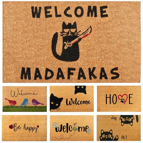 Fußmatte Kokosfaser Madafakas - 70x40cm - Willkommens Fussmatte mit Antirutsch PVC & Kokos Oberfläche - für Hauseingänge, Flure, Außentüren, Wohnaccessoires - Schlichtes Originaldesign