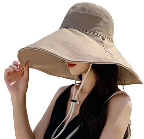 budiniao Senderismo Mujeres Pescador Sombrero Ajustable Protección Solar Gorra de ala Ancha Señoras Moda Diseño Simple Sombreros de Cubo Sombreros, Caqui