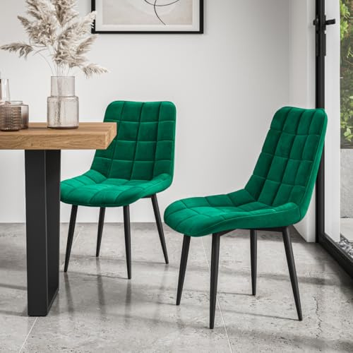 More4Homes SET OF 4 NOVA MODERN VELVET DINING CHAIR PADDED SEAT METAL LEGS KITCHEN (Green)