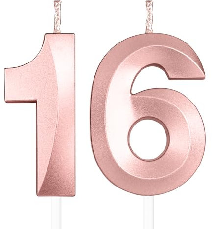 Yiran Rose Gold 16th Birthday Candles for Her, Cake Topper, Party & Wedding Celebration Supplies