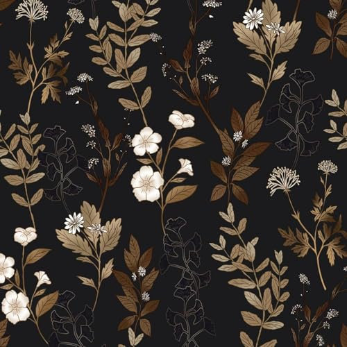 Fvlow Black Floral Wallpaper Peel and Stick Gold Leaf Contact Paper Leaf Wallpaper Waterproof Self-Adhesive Wall Covering for Bedroom Countertop Desk Cabinets Decor 17.4 x 393