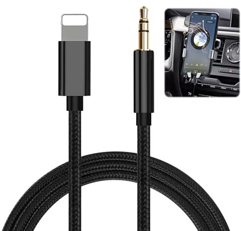 Câble auxiliaire pour iPhone 14/13/12/X/11/8/7 Pro Max - Cordon auxiliaire de voiture Jack 3.5mm - Câble audio de qualité supérieure pour autoradio, haut-parleur, casque - 1m Noir