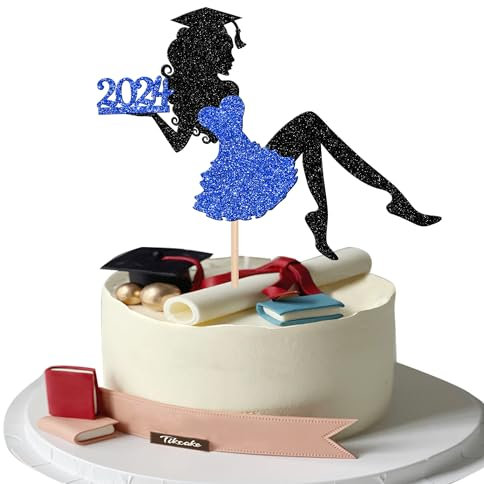1 Stück Mädchen Abschluss Tortendeko Glitzer Grad Cap Diploma Kuchen Deko 2025 Senior Graduation Cake Pick für 2025 Mädchen Schule Abschluss Theme Party Kuchen Dekoration Cake Pick Blau