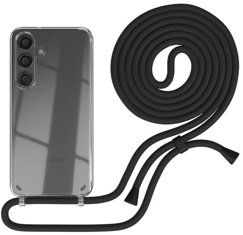 EAZY CASE - Handykette kompatibel mit Samsung Galaxy S24 Kette zum Umhängen für Galaxy S24 Hülle mit Band aus Silikon stoßfeste transparente Handyhülle als Fallschutz in Schwarz - Clips Schwarz