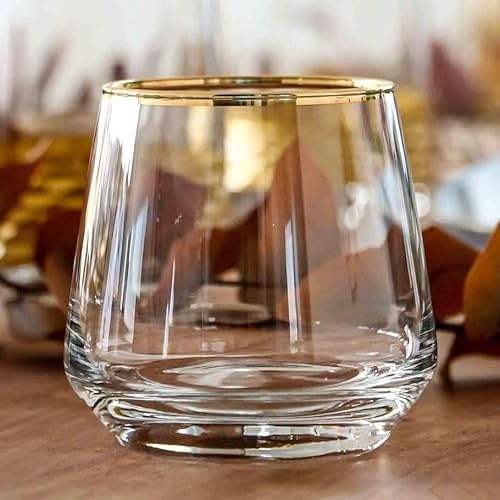 Lyros Trinkgläser - 6er Set, Handgefertigt, 270ml, Klarglas mit Goldenem Rand, Zeitlos Elegant für Jeden Anlass