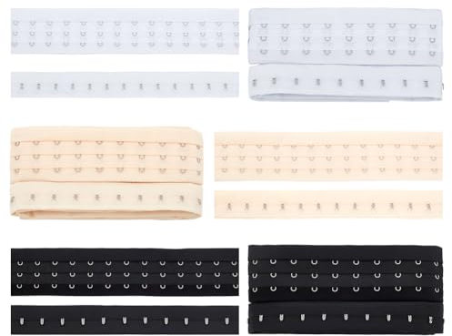 BENECREAT 3.28Yard 3 Colors Three Row Hook and Eye Tape Trim, Polyester 2 Wide Corset Bra Extender for Bridal Costumes Corset Bra Sewing Craft, Black, White, Moccasin, 1.1Yard/Color