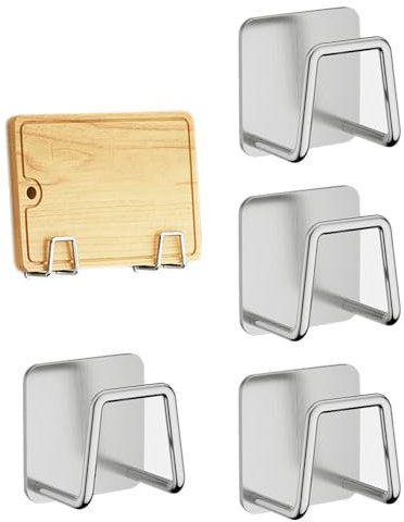 Liemuao Schneidebretter aus Edelstahl, Set mit 4 Wandschwammhalter, Topfdeckel, selbstklebender Topfdeckel, Topfhalter, Schneidebrett-Organizer für Küche (Silber)