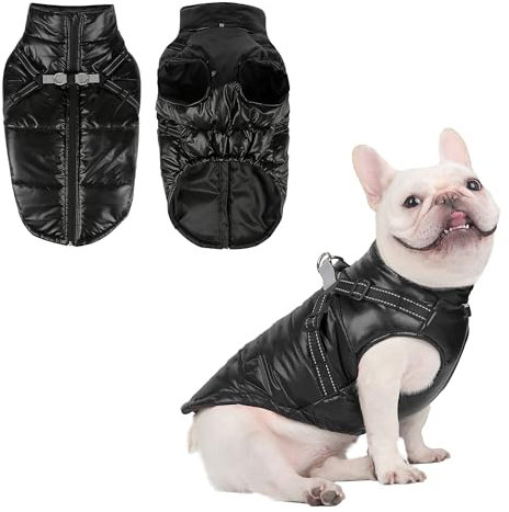 Sensong Hundemantel für den Winter, Winddicht wasserdichte Hundejacke, Warme Hunde Winterweste Wintermantel für Kleine Hunde Welpe Hundemantel mit Geschirr-Schwarz M