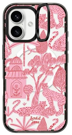 CASETiFY Impact Ring Stand Case für iPhone 16 [Kickstand / 2.0 m, 3X Military Grade Drop Protection/Compatible with Magsafe] - Cheetah Paradise Pink - Clear Black