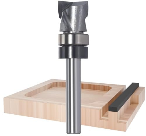 Solid Carbide Spiral Flush Trim Router Bits, 2+2 Compression Flutes, Clearing & Pattern Router Bit, Top Bearing Template Router Bit for Wood Flush Trimming, Mortising (1/4 Inch Shank,1/2”x1/2”)