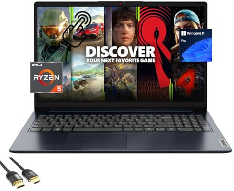 Lenovo Ideapad 1 Laptop, Pantalla Táctil FHD IPS de 15.6, Ryzen 5 7520U (Beats i5-1235U), 8GB RAM, 512GB SSD, Webcam, USB-C, Card Reader, PDG HDMI Cable, Teclado de US, Windows 11