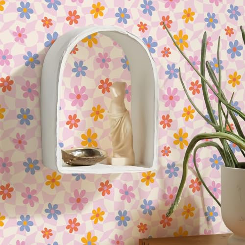 Tapete Rosa Gelbe Blüten Selbstklebende Tapete Klebefolie Möbel Abnehmbar Tapete Selbstklebend Fototapete Selbstklebend Dekoratives Wallpaper Wandschutzfolie Tapeten 2P (40x250cm)