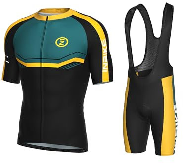 INBIKE Fahrradbekleidung Herren Sommer Kurz Kurzarm Radsport Anzüge Bekleidung Trikot Radtrikot Lange Radlerhose Fahrradhose gepolstert für Rennrad Moutainbike Fahrrad Schwarz L
