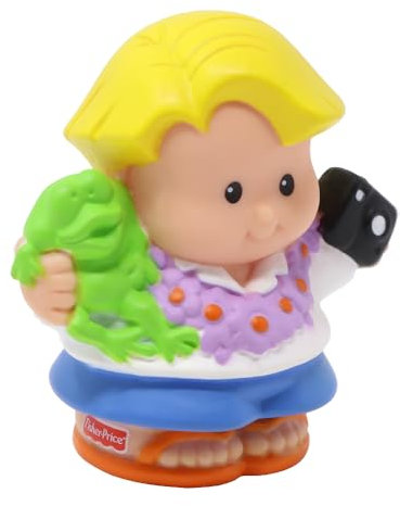 Fisher-Price Little People 77831 Figurine de rechange à collectionner Eddie portant un Lei et tenant une grenouille et un appareil photo