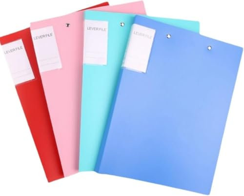 Classeur de fichiers, classeur de documents, classeur de fichiers, lot de 4 classeurs à pinces sans perforation, classeur sans anneaux avec clip en métal, classeur à pinces pivotantes colorées, classe