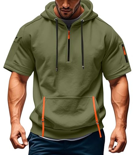 T Shirt Herren mit Kapuze Kurzarm Kapuzenpullover mits Taschen Kordelzug Sommer Kurz Hoodie Sport Tshirt Personalisierte Kapuzenshirt Freizeit Sweatshirt Atmungsaktives Sportshirt(Mint Green,3XL)