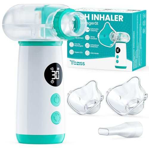 YOZISS Nebulizador portatil para niños y adultos,Inhalador eléctricos <5 µm portátil nebulizador con 2 Máscaras y Boquilla para el hogar y el uso de viaje