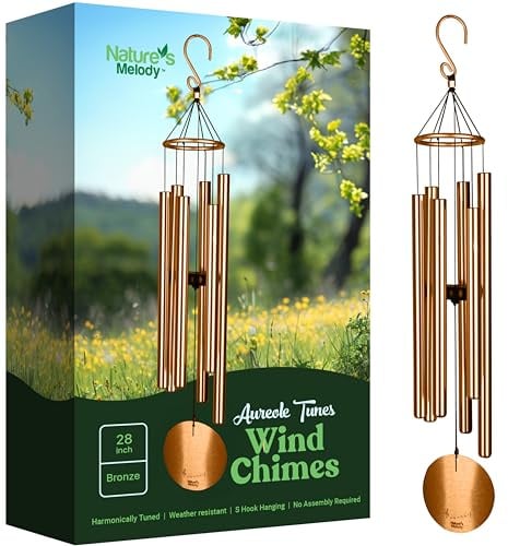 Nature's Melody Aureole Tunes Windspiel – Outdoor-Windspiel mit 6 Röhren, 100% rostfreies Aluminium, Pulver-Finish und S-Hakenaufhänger für Trauer, Gedenkgeschenk oder Zen-Garten (Bronze, 71,1 cm)