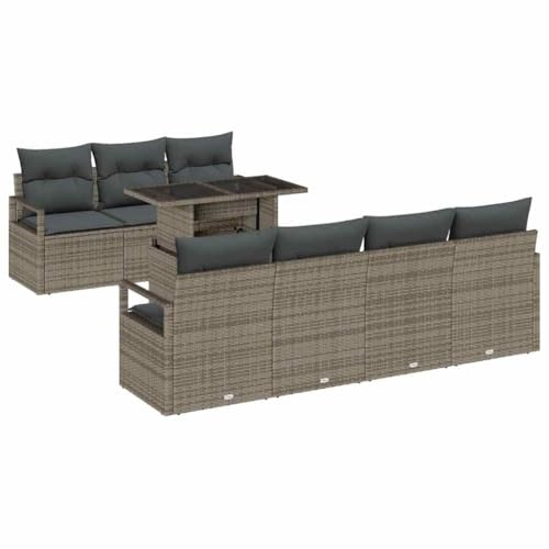 vidaXL 8-teiliges Gartensofa-Set mit Kissen in Grau aus Poly Rattan – perfekte Außenmöbel für 6 Personen. Modular und anpassbar, ideal für Terassen, Balkone und Gärten. Wetterfeste Lounge-Kollektion.