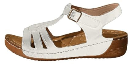 gladiator sandals Arch Support Sandals for Women Open Toe Walking Slide Lightweight Arch Support Wide Fit Comfortable Casual Flat/chunky Footwear Fashion Slingback Non Slip Cushion White 7