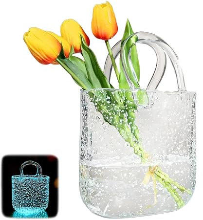 Vase à Sac en Verre, Vase Carré en Verre Décoratif en Forme De Sac à Main à Fleurs en Forme Créatif De Poche Fait à La Main De Table Moderne Décoration pour Fleurs Tulipes Pot-Pourri