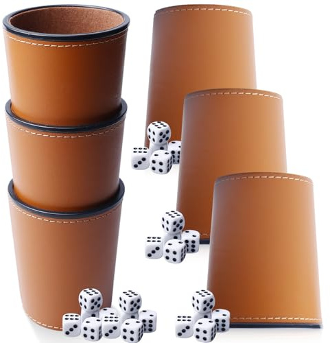 GBKDQQ Würfelbecher Set 6 inkl. 30 Würfeln (16mm), Schocken Set für Bar-Party & Würfelspiele, Hochwertige Schockbesteck, Leder Würfelbecher