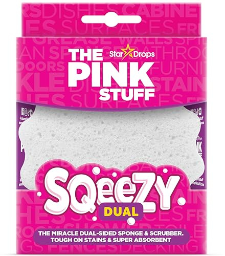 The Pink Stuff SQeeZY Dual Sided Scrubber Sponge | Scratch Free Solution for Ultimate Home Cleaning, Kitchens, Bathrooms, Oven, Outdoor use and more