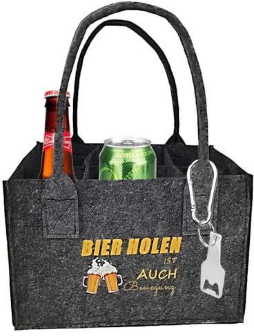 Praktische Männer Geschenkidee – Handtasche für Bierflaschen, inkl. Flaschenöffner mit Haken, aus robustem Filz, 6 Flaschen Kapazität, kompaktes Design für unterwegs, ideal für Geschenke zum