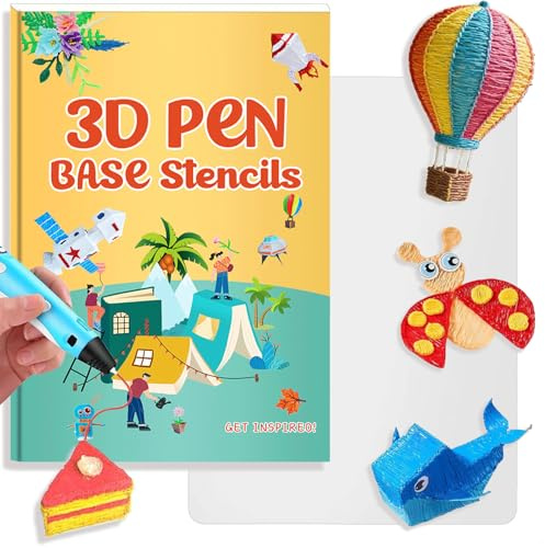 LEMONSTONE 3D Stift Vorlagen, 42 Blatt 65 Motive mit PVC-Platte | Wiederverwendbare Malschablonen, hitzebeständige Unterlage, leicht ablösbar, 3D Stift Kinder Geschenk, für Anfänger und DIY