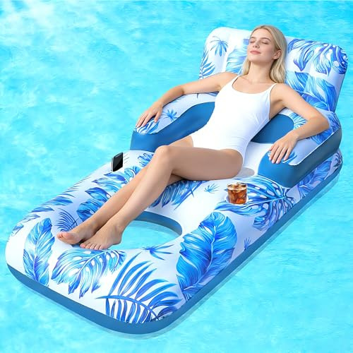 ChlorBlu Luftmatratze Pool Erwachsene,Pool Matratze mit Getränkehalter und Handyhalter,Wasser Pool Luftmatratze mit Kopfstütze,Rückenlehne und Fußstütze,Dicker PVC Aufblasbare Matratze Pool für Sommer
