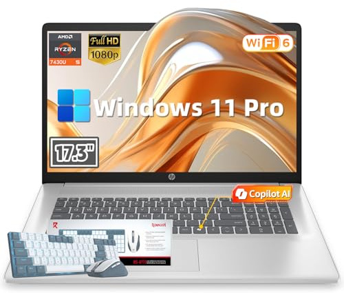 HP 17-inch laptop company, AMD Ryzen 5 7430U 6-core processor (faster than i7-11th generation), 64GB RAM and 2TB SSD, Windows 11 Pro, AI Copilot Ready, full numeric KB, 17.3-inch FHD IPS screen