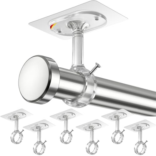 Supporto Tenda Soffitto Senza Fori - Set 6 Pezzi Staffa Adesiva Resistente Robusto - Antiscivolo Duraturo - Compatibile Ø25-32mm - Portata 13 kg - Salone Camera Baldacchino Cucina ✮Garanzia A Vita✮
