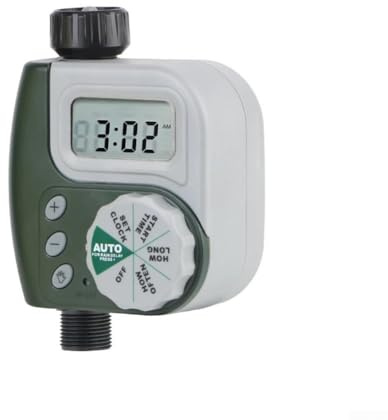 Minuteur d'arrosage automatique, horloge numérique, écran LCD, programmation multi-programmes, affichage convivial, ABS résistant aux intempéries, 14,2 x 10 cm, gris vert énergie