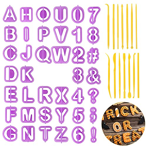 54PCS Plastic Alphabet Number Symbol Cookie Cutters and Mini Fondant Cake Decorating Mould Tools by CSPRING