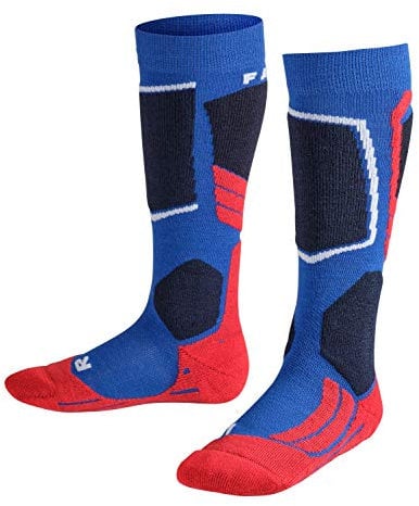 FALKE Unisex Kinder Skisocken SK2 Intermediate K Kh Wolle Funktionsmaterial warm dick 1 Paar, Blau Cobalt Blue 6941, 31-34
