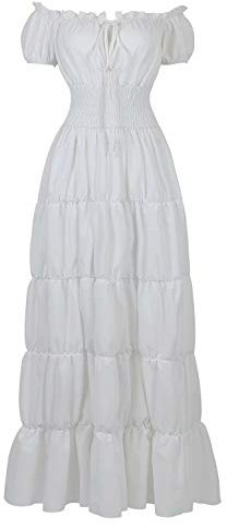 Josamogre Medieval Robe Long Reine Vintage Manches Longues Partie Femme Halloween Victorienne Cosplay Gown Costume Blanc M