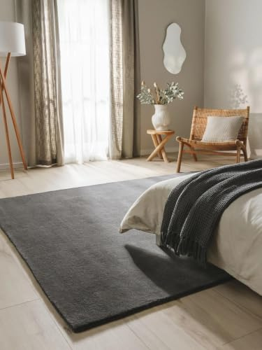 benuta Nest Wollteppich Bent - Anthrazit 120x170 cm - 100% Wolle handgeknüpft - Rechteckig & im Style: Uni, Natural Living - Pflegeleicht für Wohnzimmer Schlafzimmer
